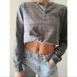 cropped gray and red striped boyfriend henley